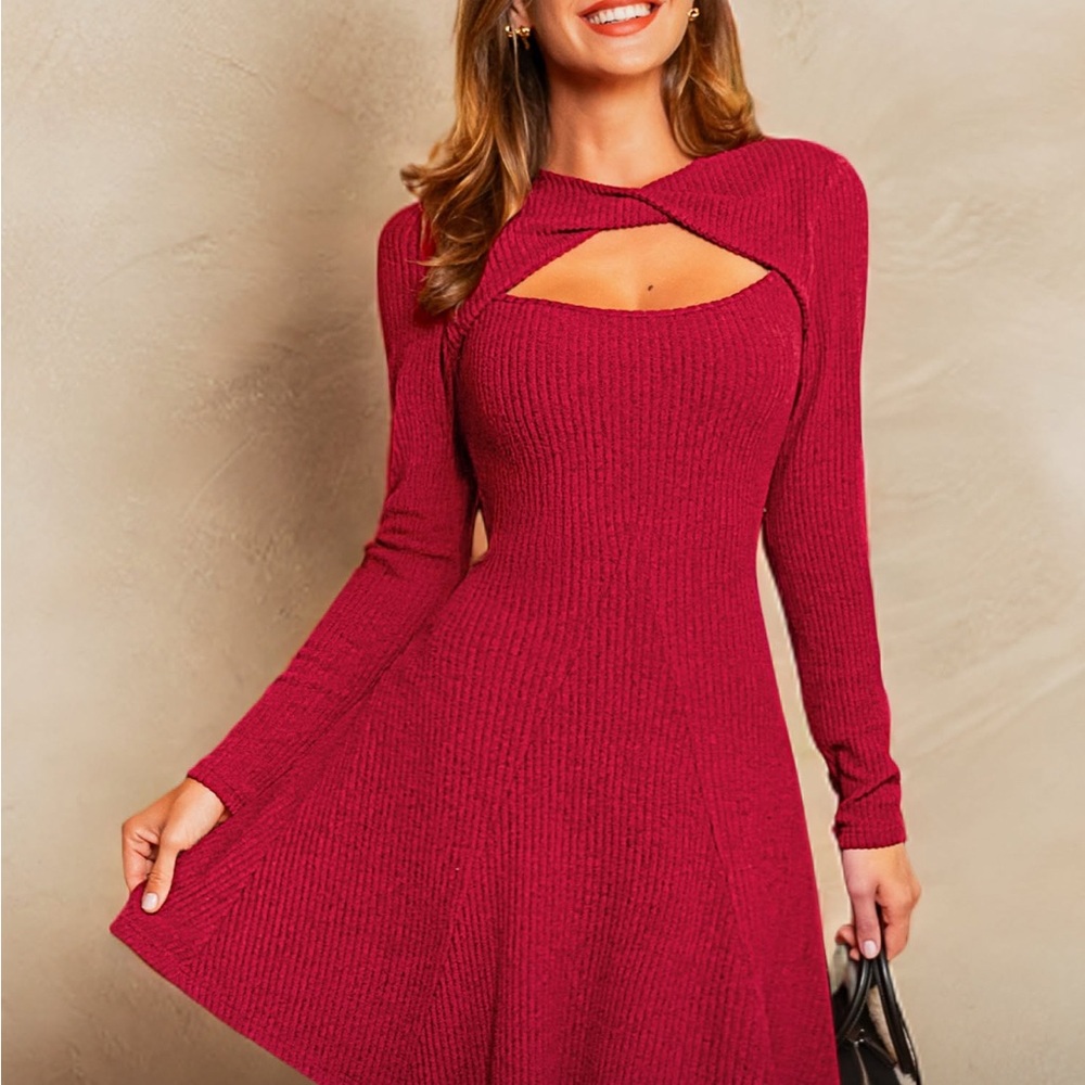 Cupshe Burgundy Long Sleeve Dress